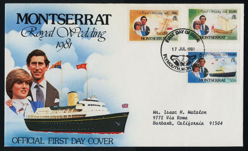 Montserrat 465,7,9 on FDC - Royalty, Charles & Diana, Royal Yacht