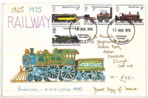 GB RAILWAY FDC 1975 *Hand-illustrated* First Day Cover {samwells-covers} AO139