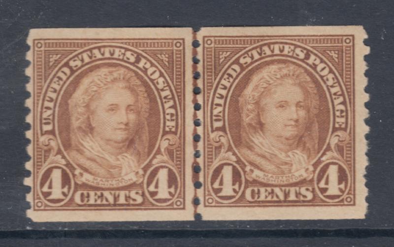 US Sc 601 MLH. 1923 4c Martha Washington, Joint Line Pair F-VF