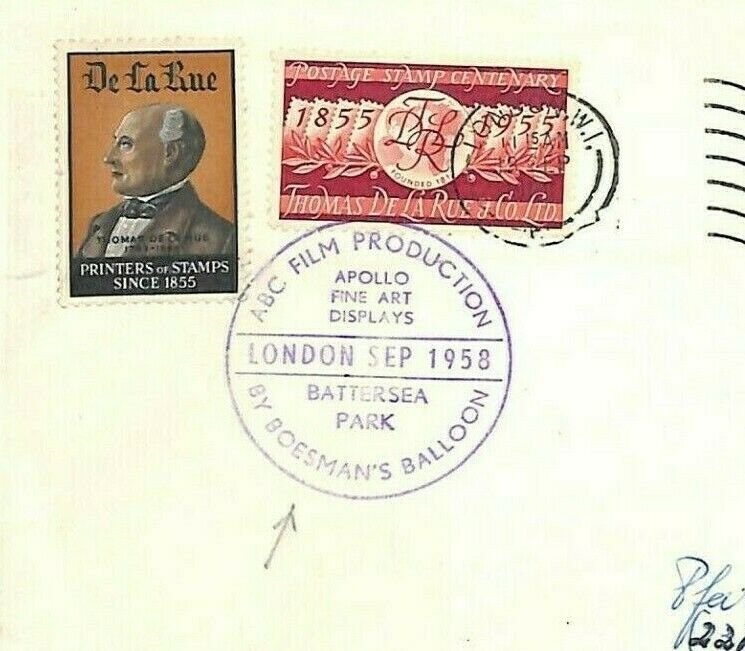 GB DLR SAMPLE STAMPS 1958 *Boesmans Balloon* Flight Cachet Cover {samwells}GA222 