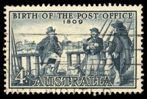 AUSTRALIA Sc 332 USED - 1959 4p -  Birth of Post Office - Postmaster I. Nichols