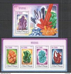 2014 S. Tome & Principe Nature Geology Crystals Minerals Kb+Bl ** Stamps St1695