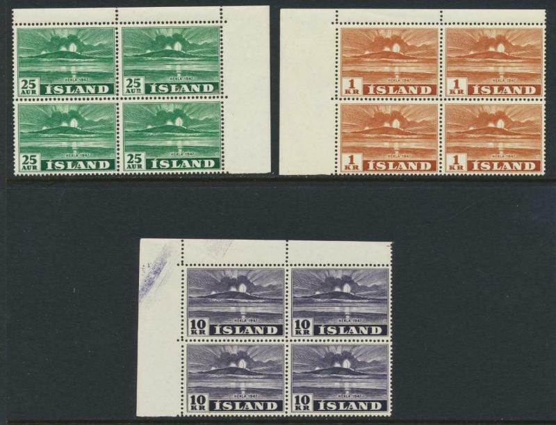 ICELAND 1948, VOLCANO SET IN BLOCKS, VF MNH Sc#246-52 CAT$400 (SEE BELOW)