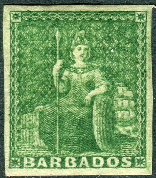 BARBADOS-1858 ½d Green.  A mounted mint example Sg 8