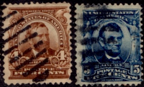 US Scott #303-304 - Regular Issue 1902-03 Perf 12 w/ #191 Water Mark CV~$5