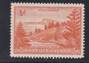 Norfolk Island # 1, View of Ball Bay, Mint Hinged. 1/3 Cat.