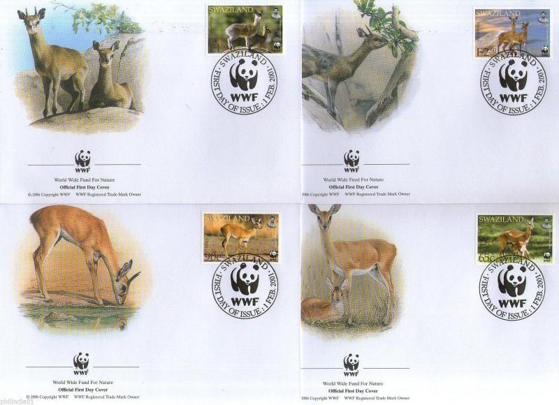 Swaziland 2001 Oribi Antelope Sc 698-701 Wildlife Animal Mammal Fauna WWF FDC 50