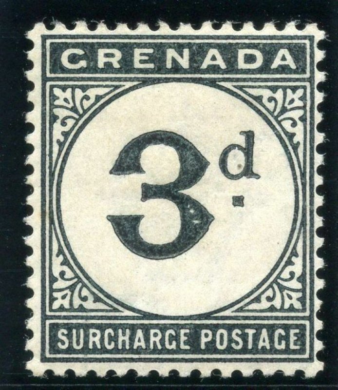Grenada 1892 QV Postage Due 3d blue-black MLH. SG D3. Sc J3.
