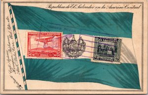 1933 El Salvador Air mail Postcard First Flight FFC Cover  to Hawaii USA