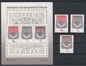 Macau 1984 Centenary of Macao postage stamps (3v+1ms Cpt) MNH CV$60