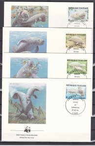 Togo, Scott cat. 1241-1244. W.W.F.- Manatees issue. 4 First day covers. ^