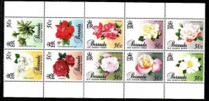 Bermuda-Sc#575a-unused NH booklet pane-Flowers-Roses-1989-