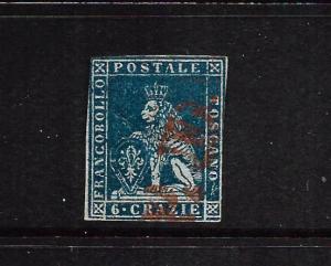 TUSCANY 1851-52  6c  DEEP BLUE  LION  FU     SG 16