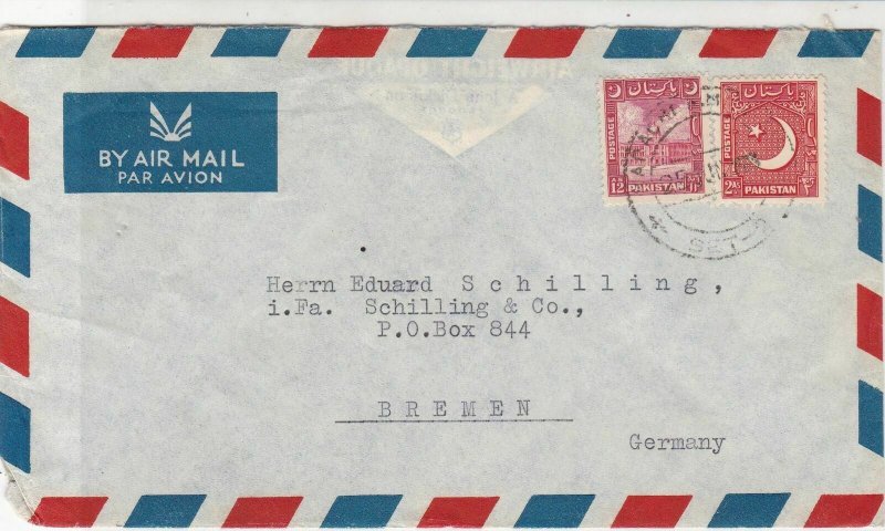 Pakistan 1973 Palace Hotel Karachi to Bremen Airmail Two Stamps Cover Ref 25325