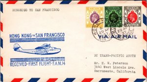 1937 Hong Kong China First Flight Cover FAM 14 To Sacramento California USA