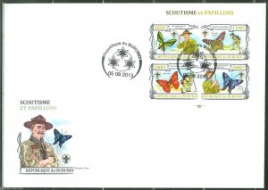 BURUNDI 2013 BADEN POWELL SCOUTS & BUTTERFLIES  SHEET FIRST DAY COVER