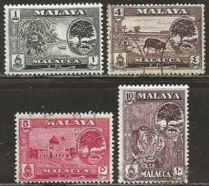 Malacca  Sc. 56, 58-59, 61  used, #56 is  mint, hinged.  1960.  (M636)