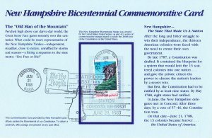 USPS. NH Post Offices FD Maxi #2344 New Hampshire Statehood Bicentennial 1988