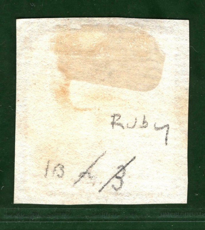 GB PENNY BLACK QV Stamp 1d Plate 1b (AI) RUBY MX Piece (1840) Cat £1,200 GRED21