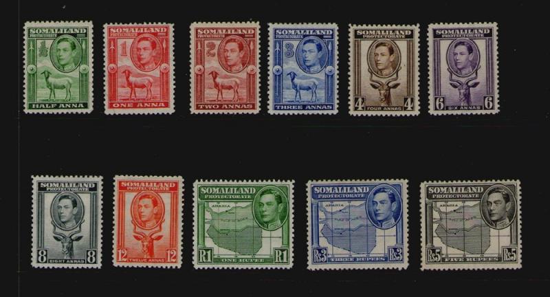Somaliland 1938 KGVI SG 93-101,103-104 MH - Rare
