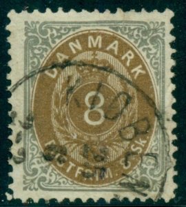 DENMARK #19b (23cv), 8sk bicolor, used w/INVERTED FRAME, Gronlund certificate