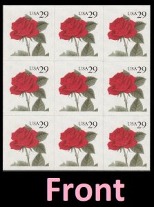 US 2490 Red Rose 29c label block 9 MNH 1993