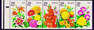 2833a Garden Flowers Booklet Pane Strip 29¢ Stamps MNH