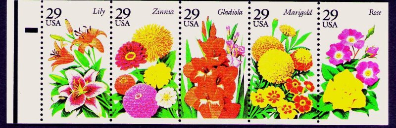 2833a Garden Flowers Booklet Pane Strip 29¢ Stamps MNH