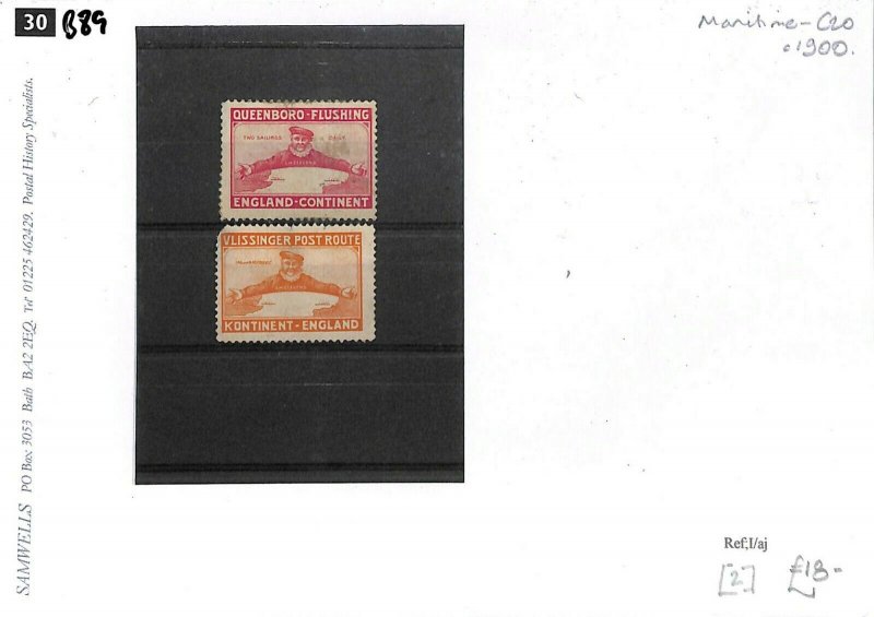 GB MARITIME CINDERELLA Stamps {2} QUEENBORO-FLUSHING England Continent c1900 B89