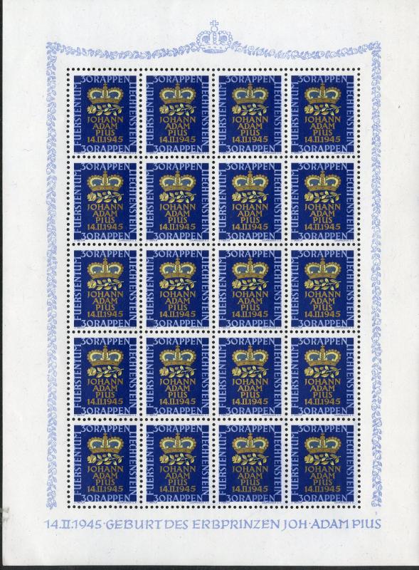 LIECHTENSTEIN 212-4  MNH SHEETS OF 20 MNH  SCV $85.00 BIN $40.00