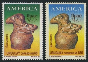 Uruguay 1293-1294, MNH. Michel 1834-1835. UPAE-1989. Nacurutu artifact.
