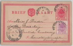 Orange Free State 1899 Uprated PS Card Reddersburg to BPO Constantinople Turkey