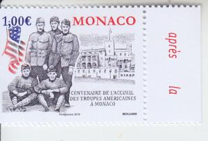 2019 Monaco Centenary of USA Troops' Convazlescence (Scott NA) MNH