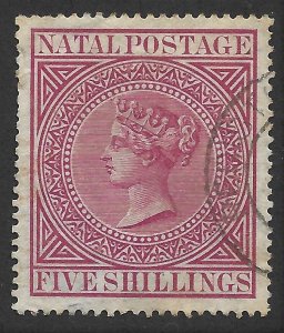 Doyle's_Stamps: Postally Used 1874 Queen Victoria  5/  Natal Scott #57