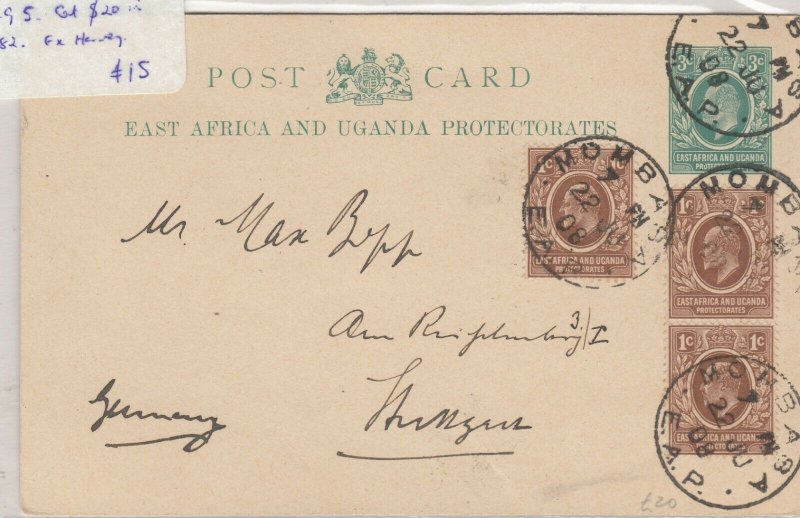 East Africa & Uganda 1908 Postcard To Germany Postal History J6052