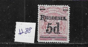 RHODESIA SCOTT #88 1909 SURCHARGE 5P ON 6P (LILAC)- MINT HINGED