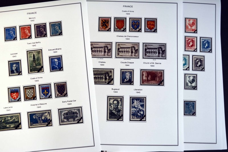 COLOR PRINTED FRANCE 1941-1965 STAMP ALBUM PAGES (55 illustrated pages)