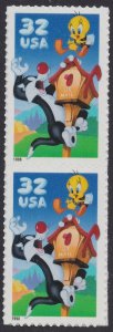 US 3204a Looney Tunes Sylvester Tweety 32c vert pair MNH 1998