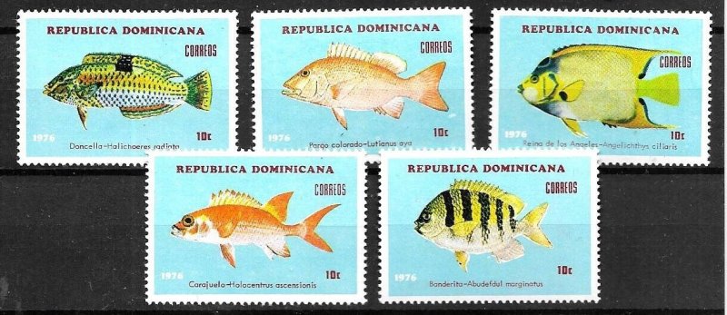 #6216 REP DOMINICANA 1976 FAUNA FISHES YV 781-5 MNH