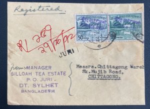 1972 Pakistan Silloah Tea State Registered Cover To Chittagong