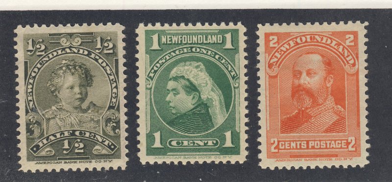 3x Newfoundland Stamps #78-1/2c MH #80-1c Green MNH #81-2c MH Guide = $32.00