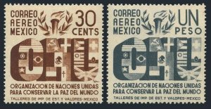 Mexico C158-C159 blocks/4, MNH. Air Post 1946. United Nations Day, 1946.