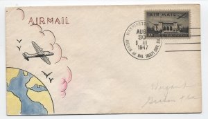 1947 10 cent airmail C34 hand-painted first day cover Weigand [y8755]