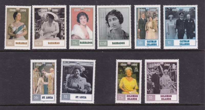 Commonwealth Islands x 5 Queen Mother pairs MNH