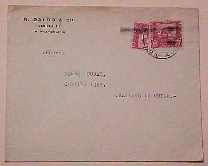 BOLIVIA  BISECT TIED LA PAZ 1944 B/S CHILE