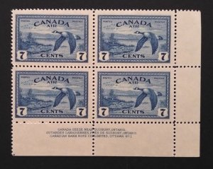 Canada C9 Plate Block LR No. 1 VF MNH