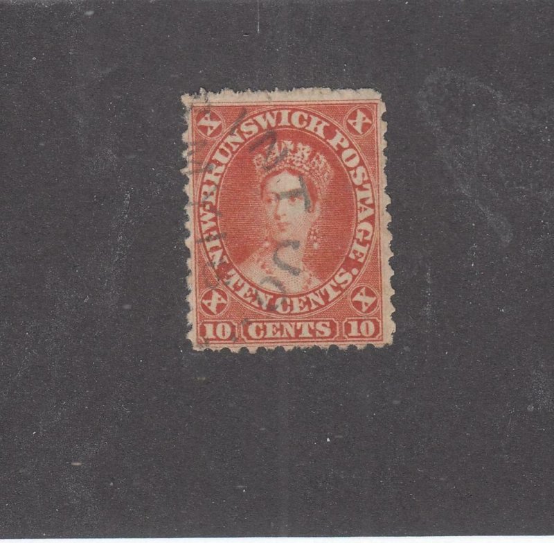 NEW BRUNSWICK # 9 VF-USED 10cts 1860 QN VICTORIA /VERMILION /CENTS ISSUE CV $75