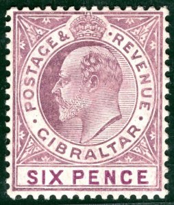 GIBRALTAR KEVII Stamp SG.70 6d Dull & Bright Purple (1911) Mint Cat £170- BLUE73