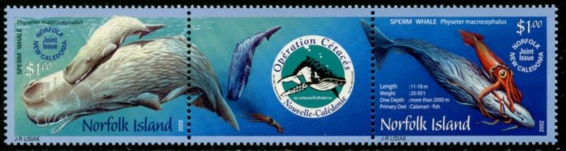 NORFOLK IS. Sc#783  2002 Whales Strip of 3 Complete Set OG Mint NH