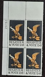 US Scott # 1344; 6c Register to vote from 1968; MNH, og; plate block of 4; VF;